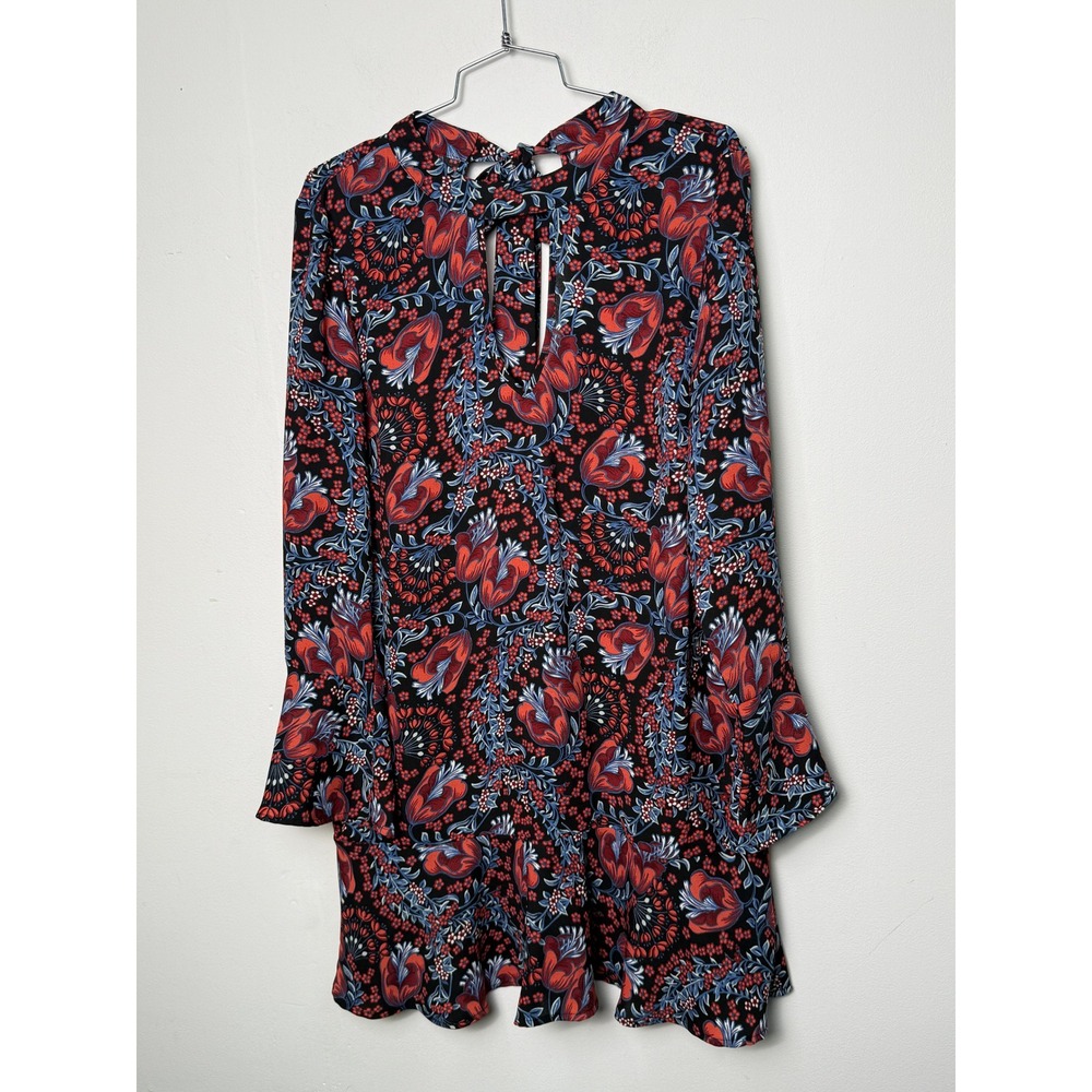 Mini Dress Xhilaration Womens Floral Long Bell Sleeve Mock Neck Tie Back Medium
